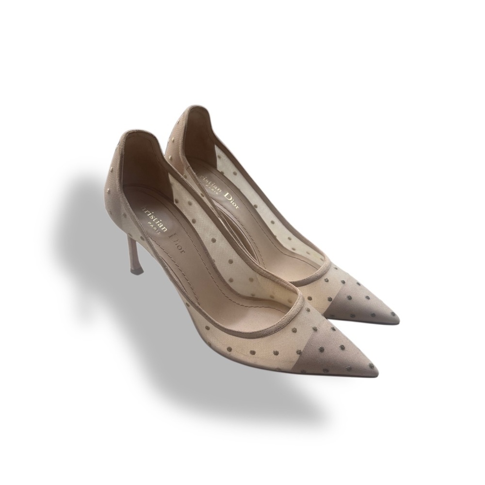 Dior Dotted Mesh Pointed-Toe Pumps in Nude